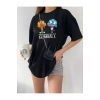 Bisiklet Yaka Baskılı Oversize T-Shirt - Siyah