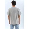 Unisex Oversize Taşlı Bisiklet Yaka T-Shirt - Gri