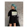 Unisex Baskılı Oversize T-Shirt - Siyah
