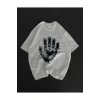 Unisex Bisiklet Yaka Baskılı Oversize T-Shirt - Beyaz