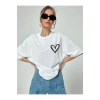 Bisiklet Yaka Baskılı Oversize T-Shirt - Beyaz