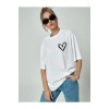 Bisiklet Yaka Baskılı Oversize T-Shirt - Beyaz