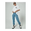 Bisiklet Yaka Baskılı Oversize T-Shirt - Beyaz
