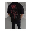 Unisex Bisiklet Yaka Baskılı Oversize T-Shirt - Siyah
