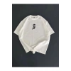 Baskılı Oversize Bisiklet Yaka T-shirt - Beyaz