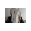 Baskılı Oversize Bisiklet Yaka T-shirt - Beyaz
