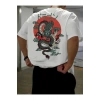 Baskılı Oversize Bisiklet Yaka T-shirt - Beyaz