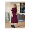 Kadın Kısa Kollu Bisiklet Yaka Midi Viskon Iki Iplik Elbise
