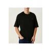 Unisex Bisiklet Yaka Baskılı Oversize T-Shirt - Siyah