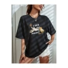 Bisiklet Yaka Baskılı Oversize T-Shirt - Siyah