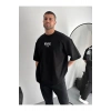 Baskılı Oversize Bisiklet Yaka T-shirt - Siyah