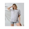 Unisex Bisiklet Yaka Baskılı Slim Fit T-Shirt - Boyalı Gri
