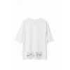 Unisex Bisiklet Yaka Baskılı Oversize T-Shirt - Beyaz