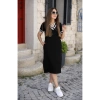 Kadın Kısa Kollu V Yaka Kol Ve Yaka Ribana Detay Midi Boy Viskon Elbise