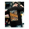 Erkek Baskılı Oversize T-shirt - Siyah