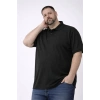 Erkek Pike Kumaş Düğmeli Yaka Battal Büyük Beden Günlük Kısa Kol Tişört T-shirt - Siyah