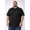 Erkek Pike Kumaş Düğmeli Yaka Battal Büyük Beden Günlük Kısa Kol Tişört T-shirt - Siyah
