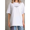 Unisex Baskılı Oversize T-Shirt - Beyaz