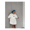 Unisex Bisiklet Yaka Baskılı Oversize T-Shirt - Beyaz