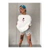 Unisex Bisiklet Yaka Baskılı Oversize T-Shirt - Beyaz