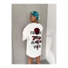 Unisex Bisiklet Yaka Baskılı Oversize T-Shirt - Beyaz