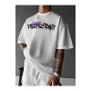 Baskılı Oversize Bisiklet Yaka T-shirt - Beyaz