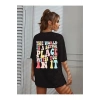 Bisiklet Yaka Baskılı T-shirt - Siyah