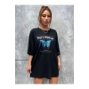 Unisex Baskılı Oversize T-Shirt - Siyah
