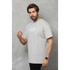 Unisex Bisiklet Yaka Baskılı Oversize T-Shirt - Gri