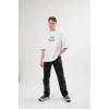 Unisex Bisiklet Yaka Baskılı Oversize T-Shirt - Beyaz