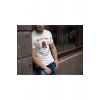 Erkek Bisiklet Yaka Baskılı Oversize T-Shirt - Beyaz