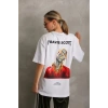 Unisex Baskılı Oversize T-Shirt - Beyaz
