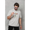 Unisex Bisiklet Yaka Baskılı Oversize T-Shirt - Gri
