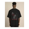 Unisex Bisiklet Yaka Oversize Baskılı T-Shirt - Siyah
