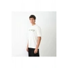 Unisex Bisiklet Yaka Baskılı Oversize T-Shirt - Beyaz