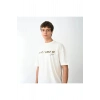 Unisex Bisiklet Yaka Baskılı Oversize T-Shirt - Beyaz