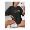 Baskılı Oversize T-shirt - Siyah