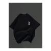 Unisex Bisiklet Yaka Baskılı Oversize T-Shirt - Siyah