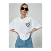 Unisex Baskılı Oversize T-Shirt - Beyaz