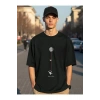 Erkek Baskılı Oversize T-shirt - Siyah