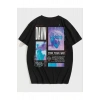 Unisex Baskılı Oversize T-Shirt - Siyah