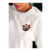 Unisex Bisiklet Yaka Baskılı Oversize T-Shirt - Beyaz