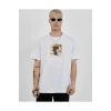 Unisex Bisiklet Yaka Baskılı Oversize T-Shirt - Beyaz