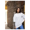 Unisex Bisiklet Yaka Baskılı Oversize T-Shirt - Beyaz