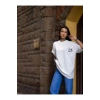 Unisex Bisiklet Yaka Baskılı Oversize T-Shirt - Beyaz