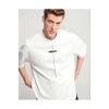 Unisex Bisiklet Yaka Baskılı Oversize T-Shirt - Beyaz