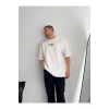 Baskılı Oversize Bisiklet Yaka T-shirt - Beyaz