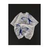 Unisex Bisiklet Yaka Baskılı Oversize T-Shirt - Beyaz
