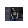 Unisex Bisiklet Yaka Baskılı Oversize T-Shirt - Siyah