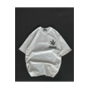 Unisex Bisiklet Yaka Baskılı Oversize T-Shirt - Beyaz